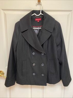 Merona Black Double-Breasted Peacoat with Wide Lapel